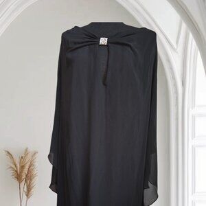 NEW-Xscape Black Chiffon Open Slit Sleeve Dress